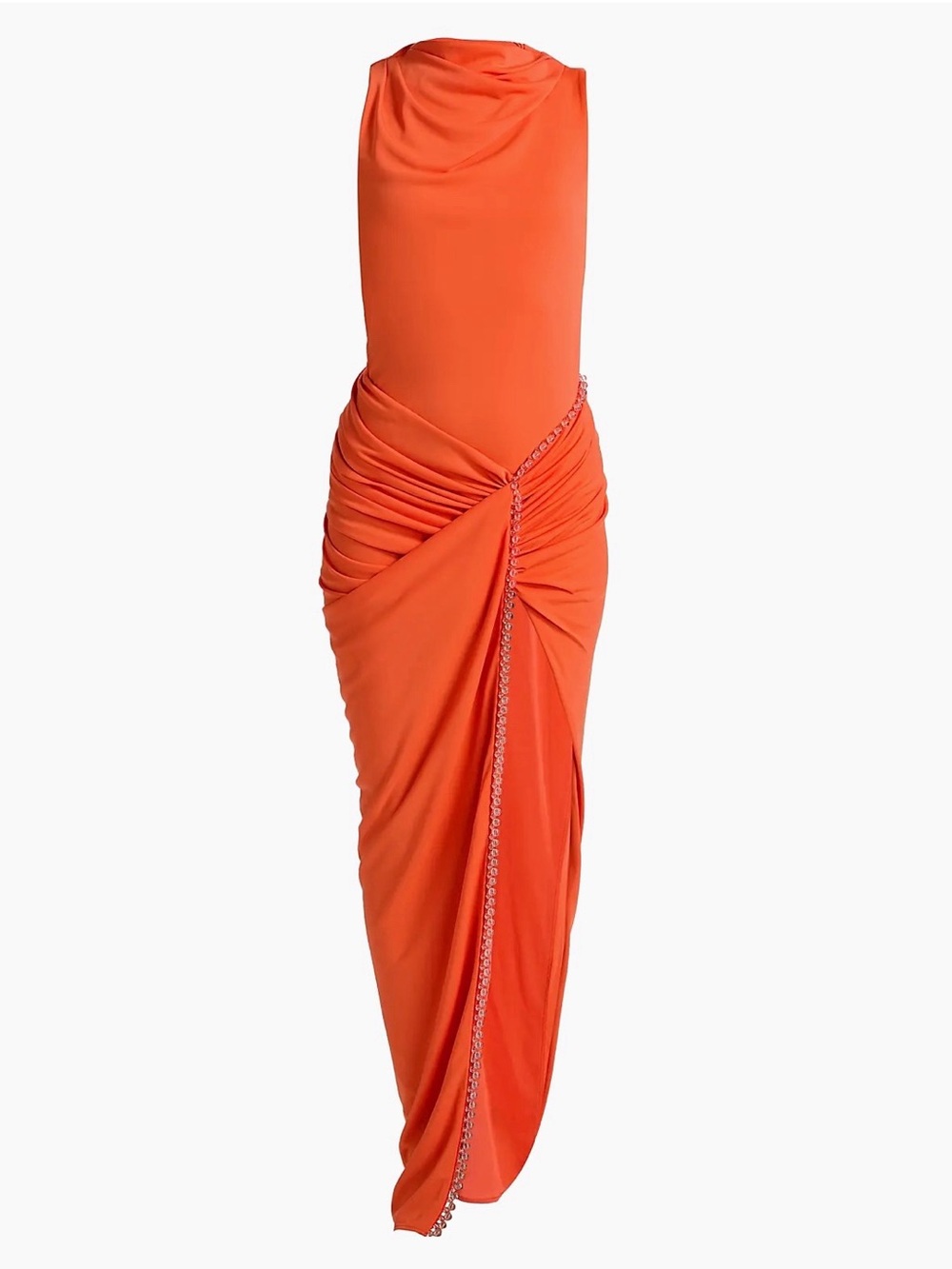 Chain-Trim Draped Orange Maxi Dress